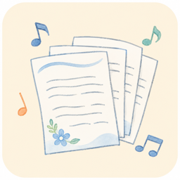 歌詞を書いた紙と音符のイラスト